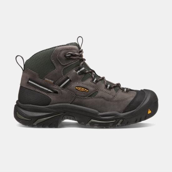 Men's Keen Braddock Waterproof Mid Steel Toe Work Boots Coffee Olive | GOZ-162893