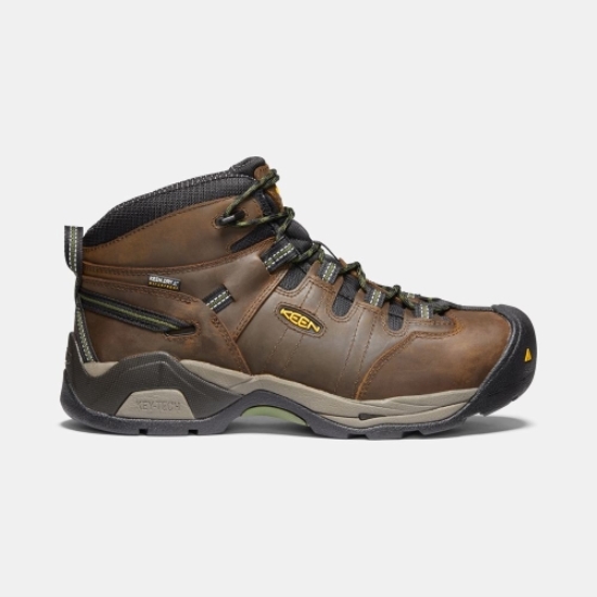 Men's Keen Detroit Xt Mid Waterproof Steel Toe Work Boots Brown | UVI-461075