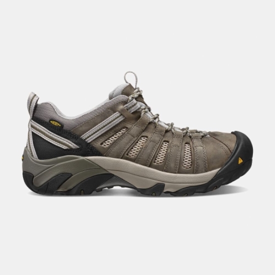 Men's Keen Flint Low Steel Toe Work Shoes Olive | TEL-294586