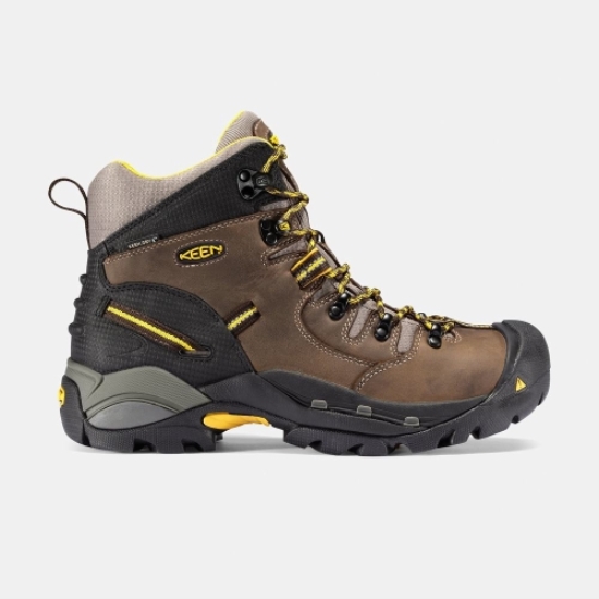 Men's Keen Pittsburgh 6 Steel Toe Work Boots Brown Yellow | SEG-379640