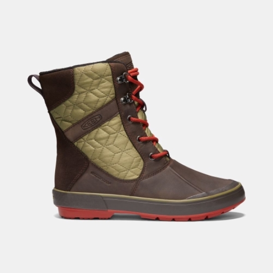 Women's Keen Elsa II Waterproof Quilted Winter Boots Chocolate Green | DHS-237549