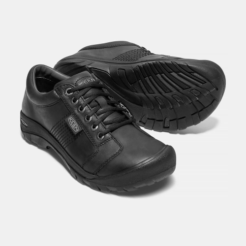 Men's Keen Austin Leather Lace-up Casual Shoes Black | SBI-416892