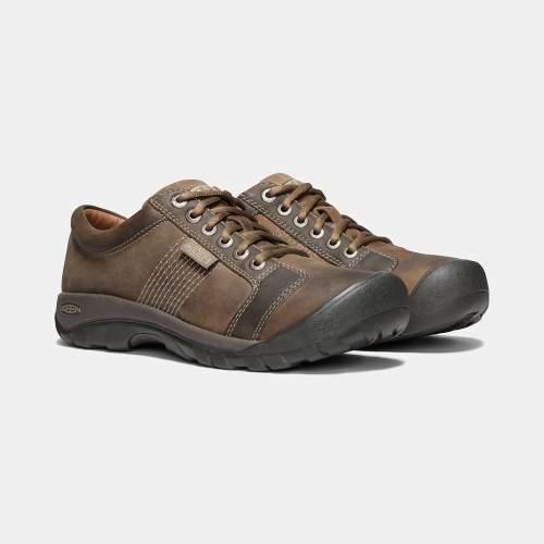 Men's Keen Austin Leather Lace-up Casual Shoes Dark Brown | VEM-816750