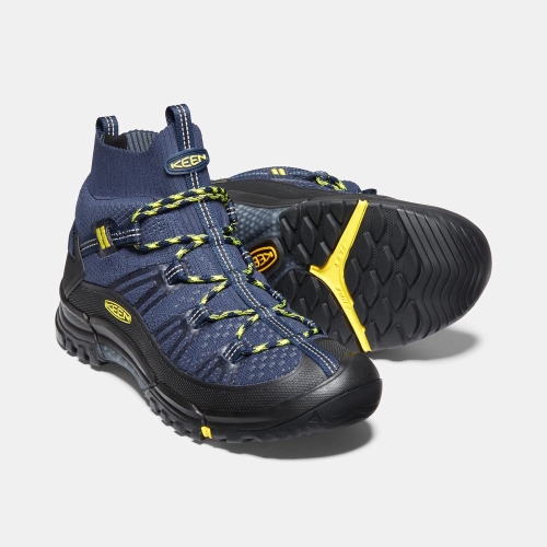 Men's Keen Axis Evo Mid Hiking Boots Blue Yellow Black | IKF-574681