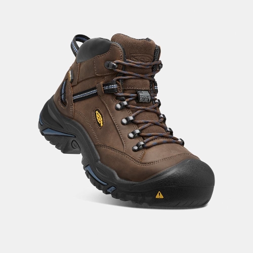 Men's Keen Braddock Al Waterproof Mid Steel Toe Work Boots Brown Black | IOM-582091