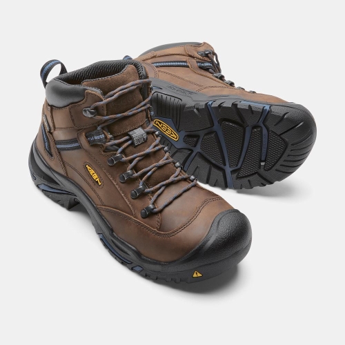 Men's Keen Braddock Al Waterproof Mid Steel Toe Work Boots Brown Black | IOM-582091