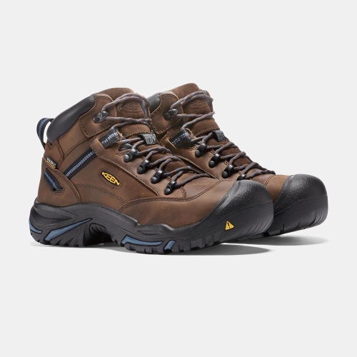 Men's Keen Braddock Al Waterproof Mid Steel Toe Work Boots Brown Black | IOM-582091