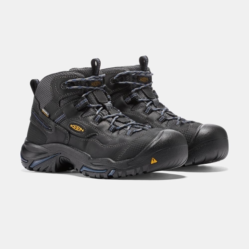 Men's Keen Braddock Waterproof Mid Soft Toe Work Boots Black | XTJ-752608