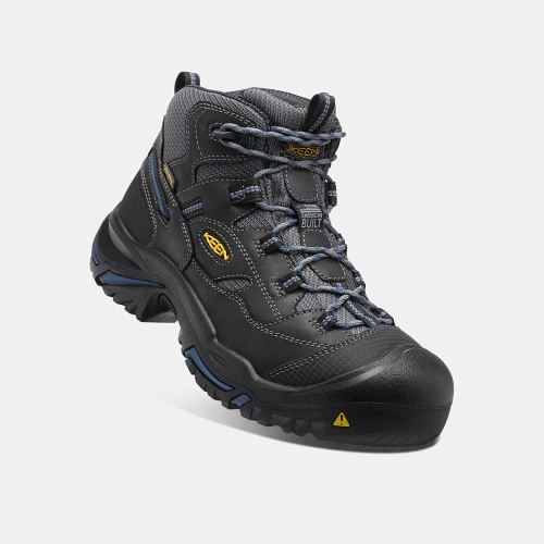 Men's Keen Braddock Waterproof Mid Soft Toe Work Boots Black | XTJ-752608