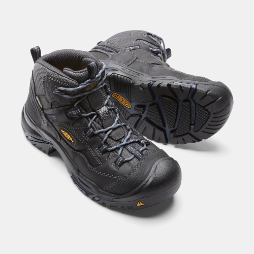 Men's Keen Braddock Waterproof Mid Soft Toe Work Boots Black | XTJ-752608