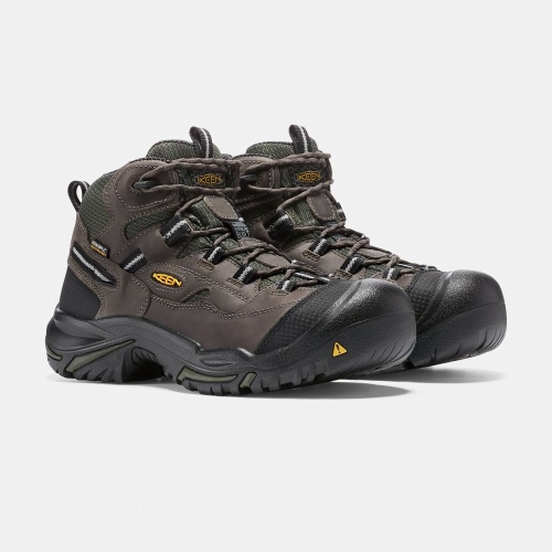 Men's Keen Braddock Waterproof Mid Steel Toe Work Boots Coffee Olive | GOZ-162893