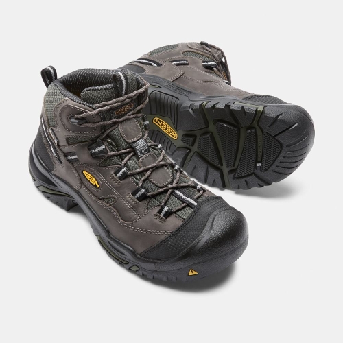 Men's Keen Braddock Waterproof Mid Steel Toe Work Boots Coffee Olive | GOZ-162893