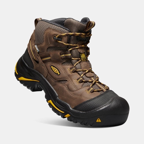 Men's Keen Braddock Waterproof Mid Steel Toe Work Boots Brown Black | KVY-135867