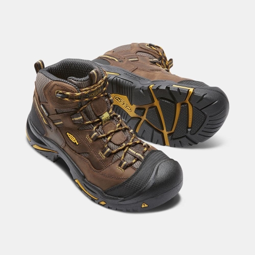 Men's Keen Braddock Waterproof Mid Steel Toe Work Boots Brown Black | KVY-135867