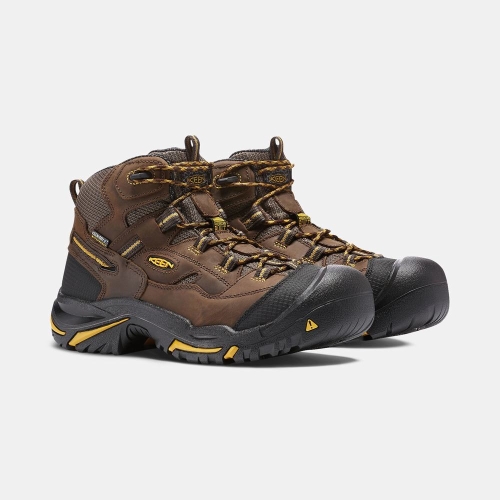 Men's Keen Braddock Waterproof Mid Steel Toe Work Boots Brown Black | KVY-135867