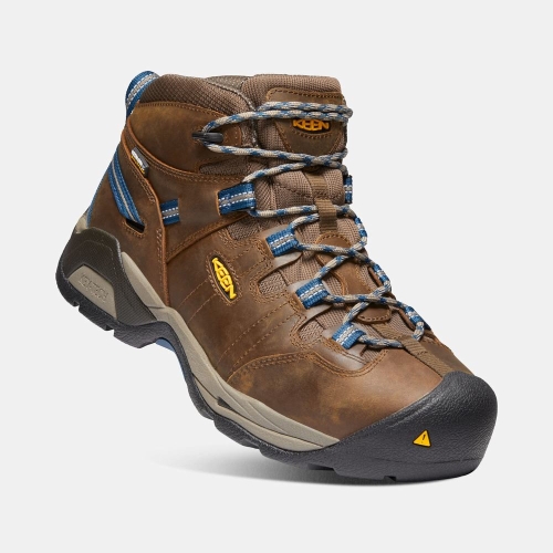 Men's Keen Detroit Xt Mid Waterproof Steel Toe Work Boots Brown Blue | FIR-819546