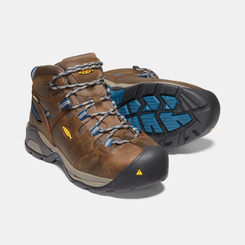 Men's Keen Detroit Xt Mid Waterproof Steel Toe Work Boots Brown Blue | FIR-819546