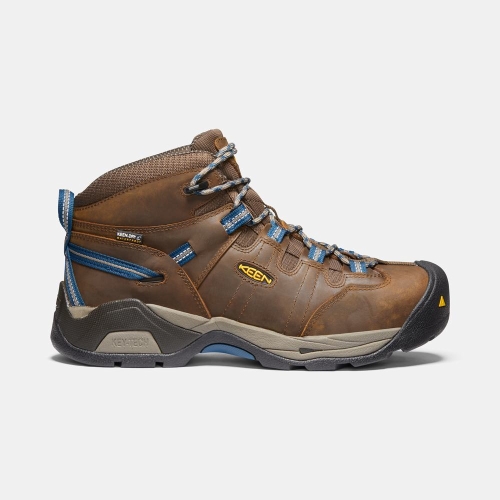 Men\'s Keen Detroit Xt Mid Waterproof Steel Toe Work Boots Brown Blue | FIR-819546