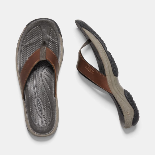 Men's Keen Kona Flip Premium Flip-Flops Brown Grey | OAY-041789