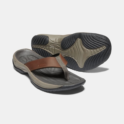 Men's Keen Kona Flip Premium Flip-Flops Brown Grey | OAY-041789