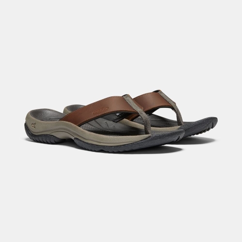 Men's Keen Kona Flip Premium Flip-Flops Brown Grey | OAY-041789