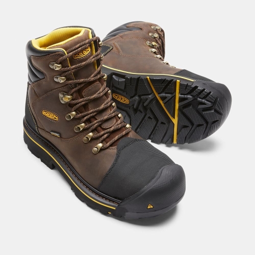 Men's Keen Milwaukee Waterproof Steel Toe Work Boots Brown Black | RQW-657039