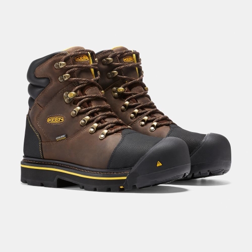 Men's Keen Milwaukee Waterproof Steel Toe Work Boots Brown Black | RQW-657039