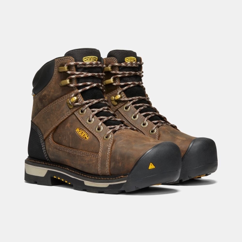 Men's Keen Oakland Steel Toe Waterproof Steel Toe Work Boots Brown Black | RNU-526794