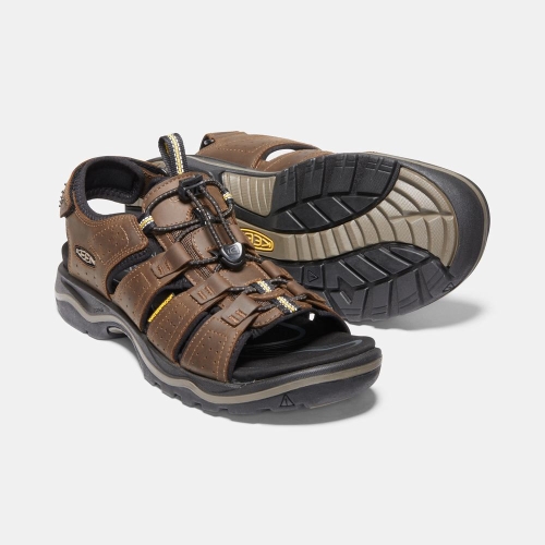 Men's Keen Rialto Open Toe Sandals Brown Black | LIP-203198