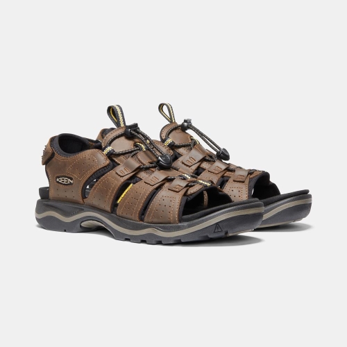 Men's Keen Rialto Open Toe Sandals Brown Black | LIP-203198