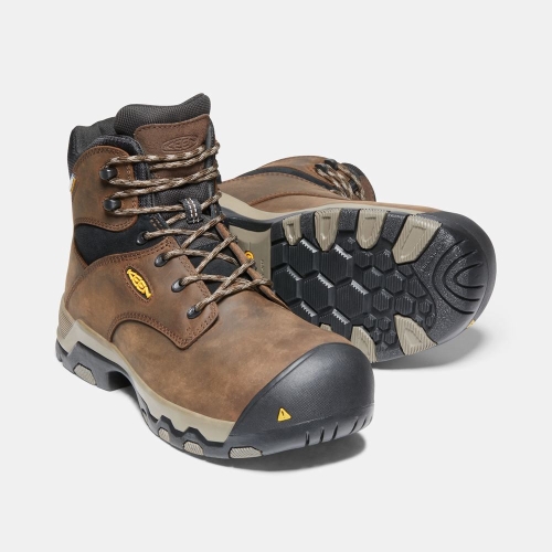 Men's Keen Rockford 6 Waterproof Composite Toe Work Boots Brown Black | BAP-421803