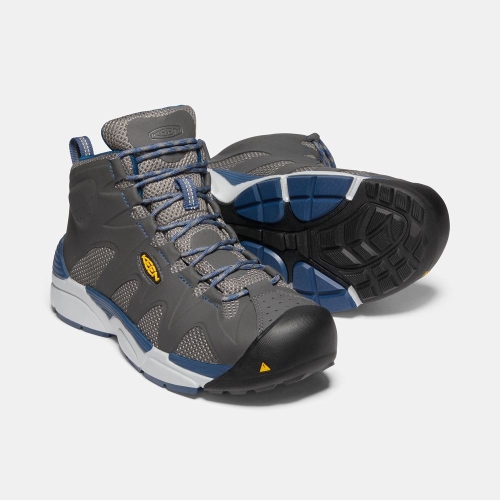 Men's Keen San Antonio Mid Aluminum Toe Work Boots Grey Blue | LAK-482510