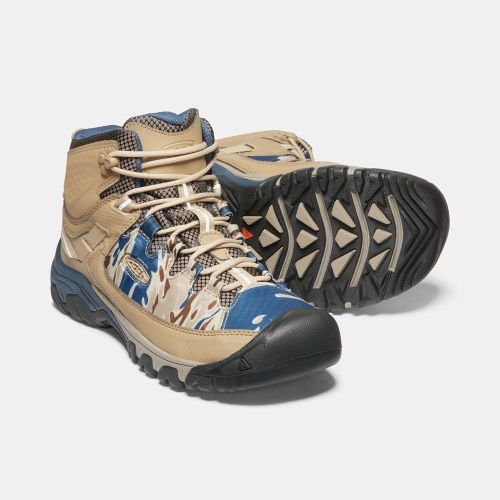 Men's Keen Targhee Exp Waterproof Mid Hiking Boots Khaki Blue | ZWL-962475