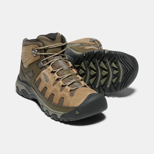 Men's Keen Targhee Vent Mid Hiking Boots Brown Olive | YJU-801692