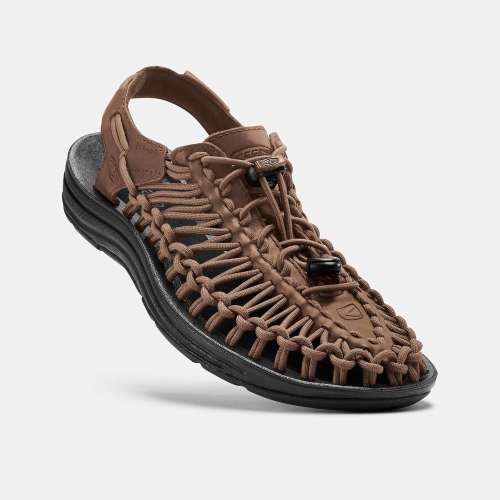 Men's Keen Uneek Leather Uneek Sandals Brown Black | DFH-178592