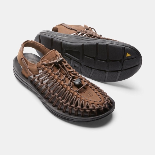 Men's Keen Uneek Leather Uneek Sandals Brown Black | DFH-178592