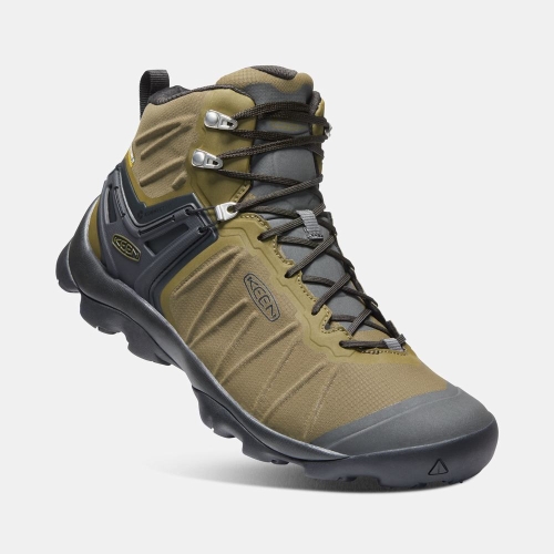 Men's Keen Venture Mid Waterproof Hiking Boots Olive Black | WUY-460159