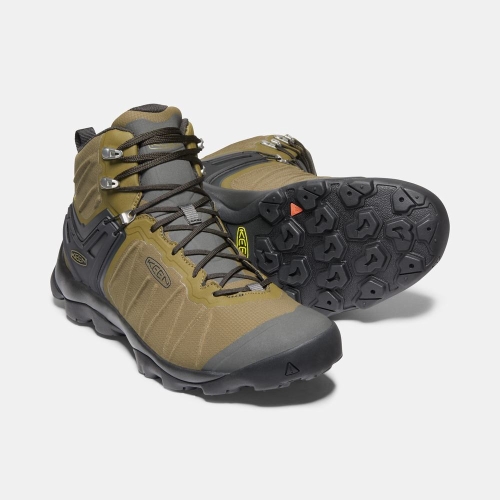 Men's Keen Venture Mid Waterproof Hiking Boots Olive Black | WUY-460159