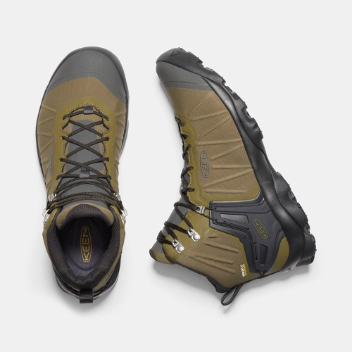 Men's Keen Venture Mid Waterproof Hiking Boots Olive Black | WUY-460159