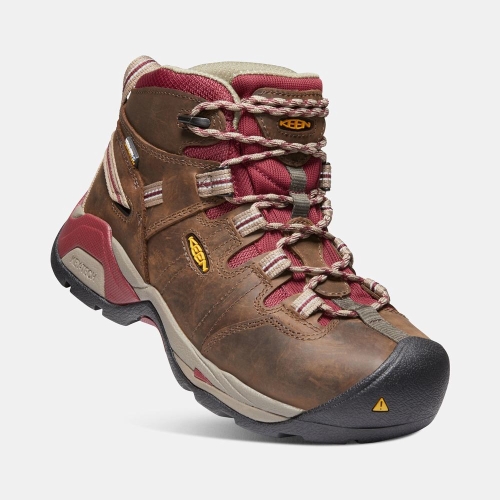 Women's Keen Detroit Xt Mid Waterproof Steel Toe Work Boots Brown Red | TEU-759248