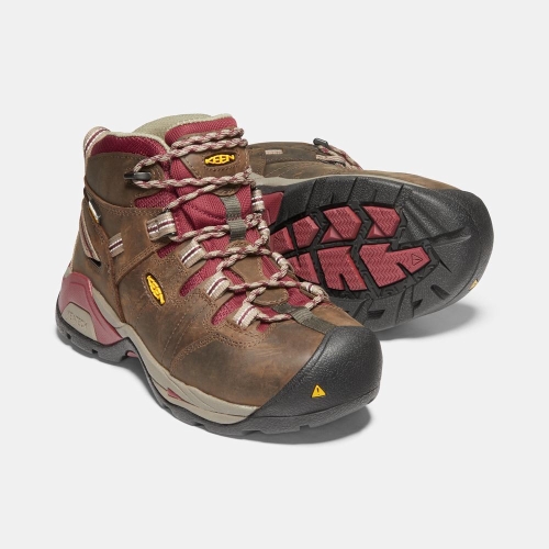 Women's Keen Detroit Xt Mid Waterproof Steel Toe Work Boots Brown Red | TEU-759248