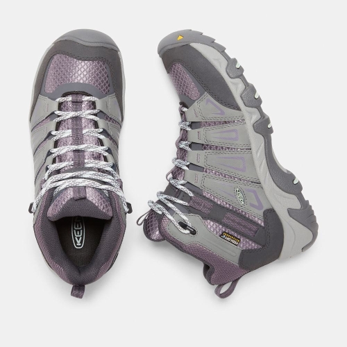 Women's Keen Oakridge Waterproof Mid Hiking Boots Grey Dark Grey | BGQ-691074