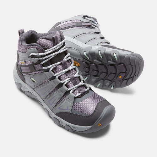 Women's Keen Oakridge Waterproof Mid Hiking Boots Grey Dark Grey | BGQ-691074